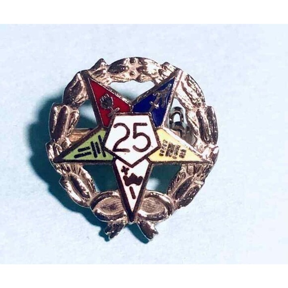 OES Order of the Eastern Star  25 year ,Wreath-shaped brooch or lapel pin - Picture 1 of 2